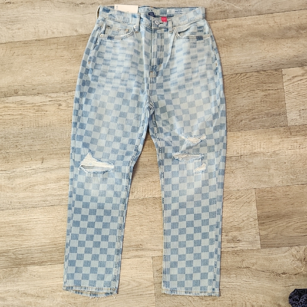 Spring Cleaning - Checkered Light Blue Distressed Women Jeans